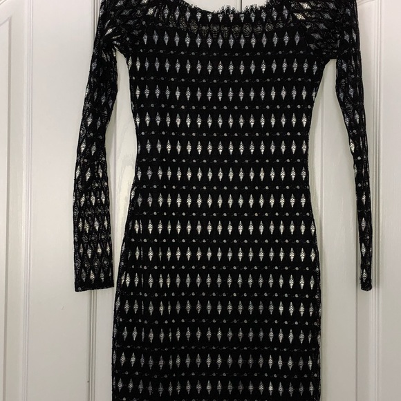 Silver and Black Netted Bodycon dress - Picture 3 of 6